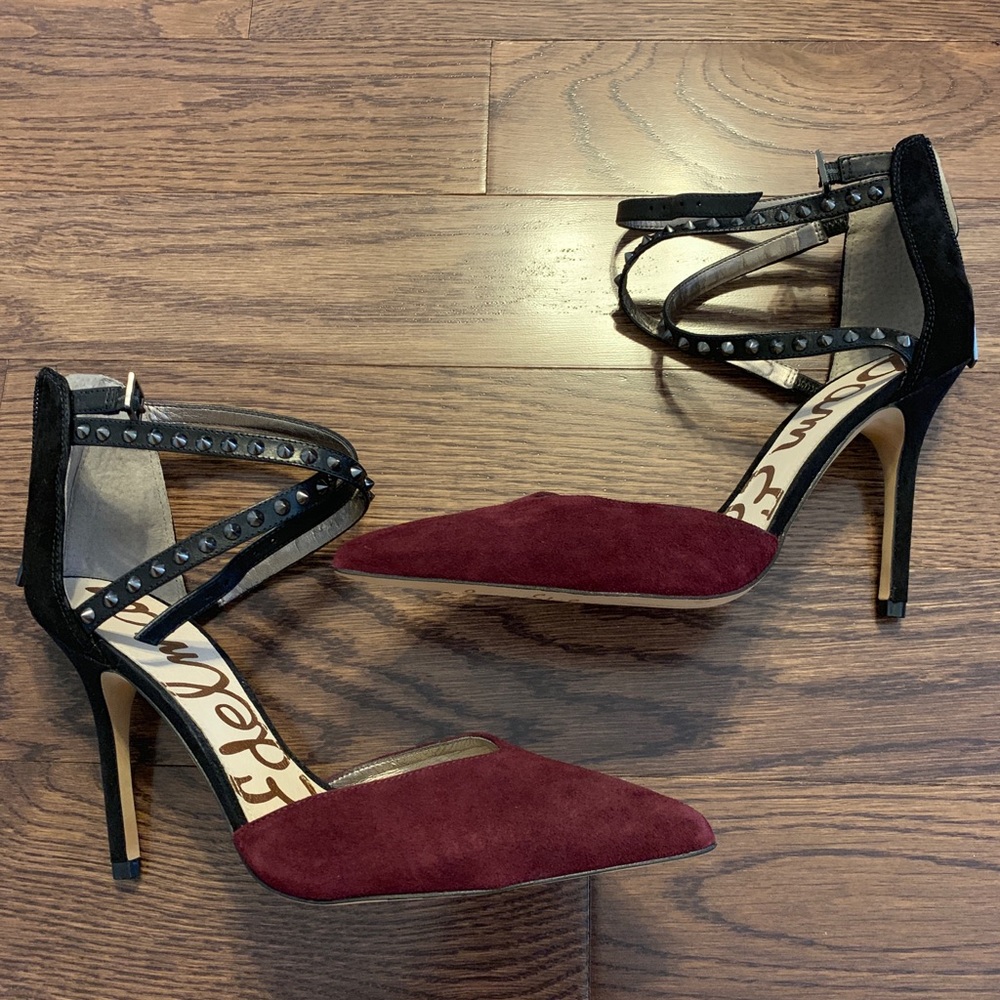 New Sam Edelman Burgundy Suede Studded Pumps 7.5